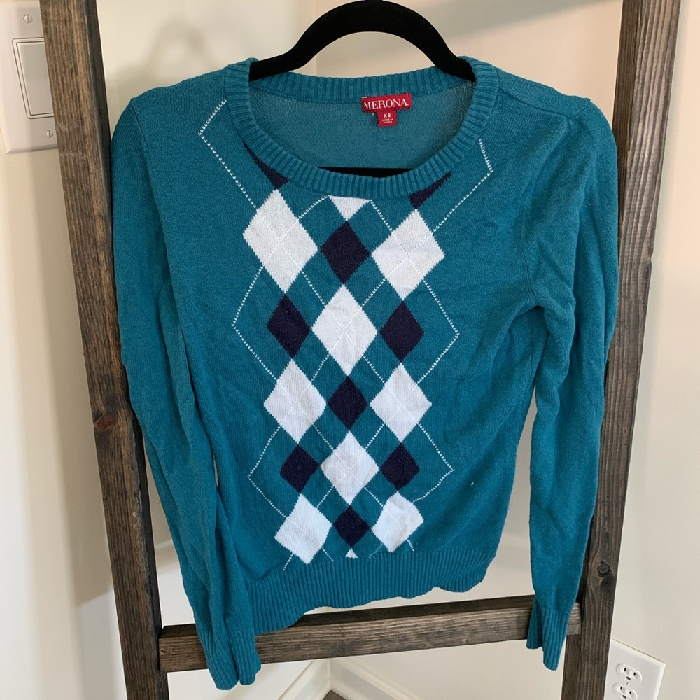 Teal Blue Argyle Sweater